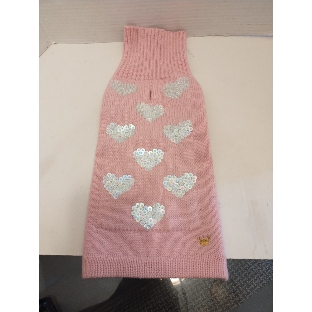 Kwigy-bo Pink Wool Valentine Dog Turtle Neck Sweater Sequin Hearts Size 12